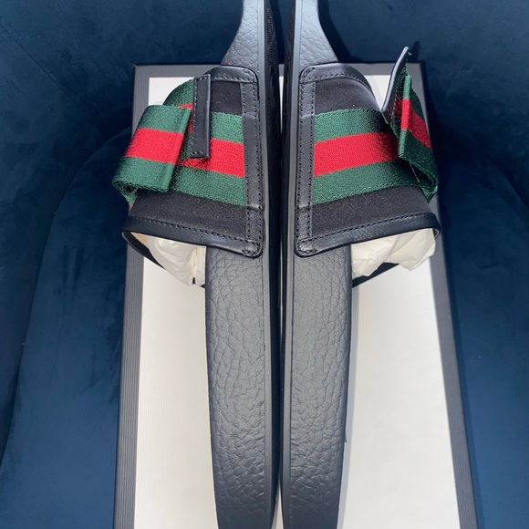 ❌SOLD❌GUCCI WEB BOW RED & GREEN SATIN/RUBBER SANDALS SLIDES SZ 11 US 41 W/BOX - Picture 8 of 10